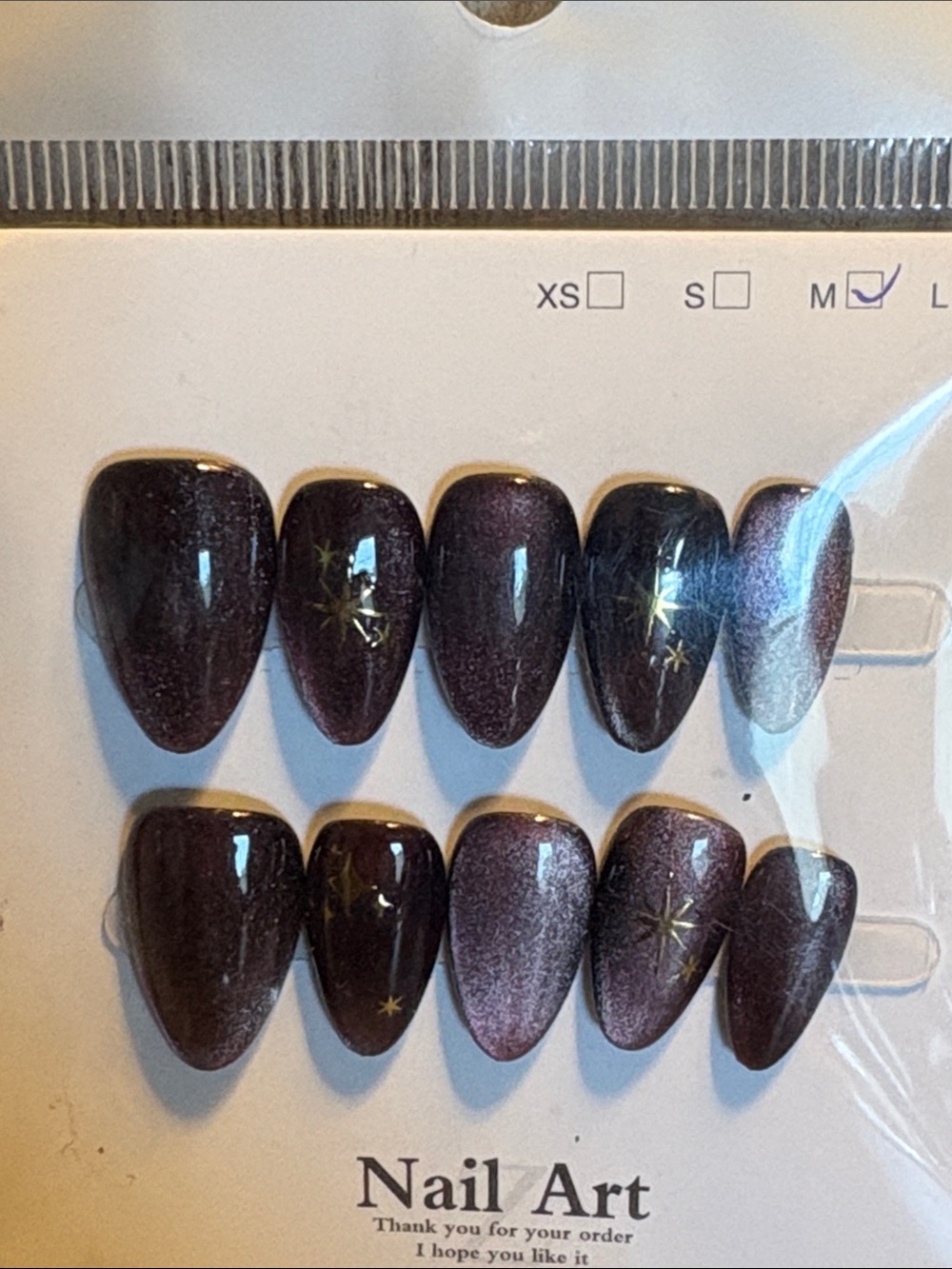 Press-On Nail Set, Shimmery Dark Purple Star Accent